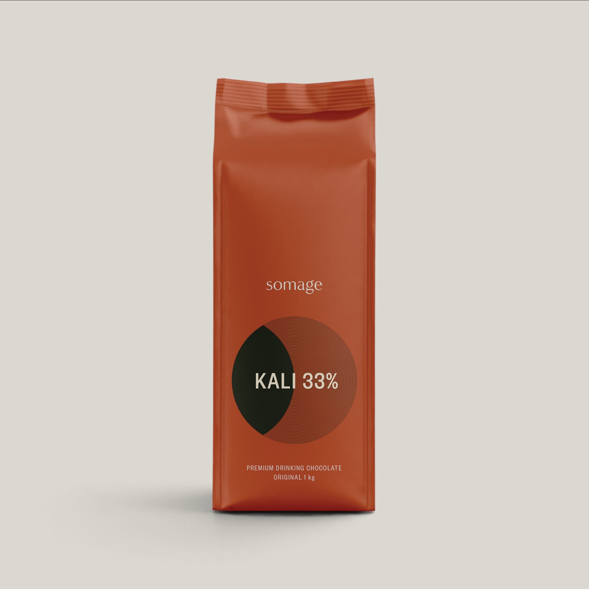 Kali 33% Premium Drinking Chocolate 1kg front of pack on grey background